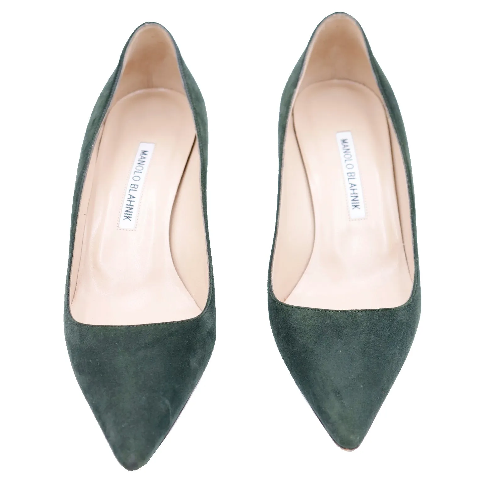 1990s Manolo Blahnik Green Suede Kitten Heel Pumps Shoes