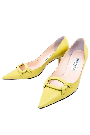 2000s Jimmy Choo Chartreuse Green Pointed Toe Open Buckle Shoes