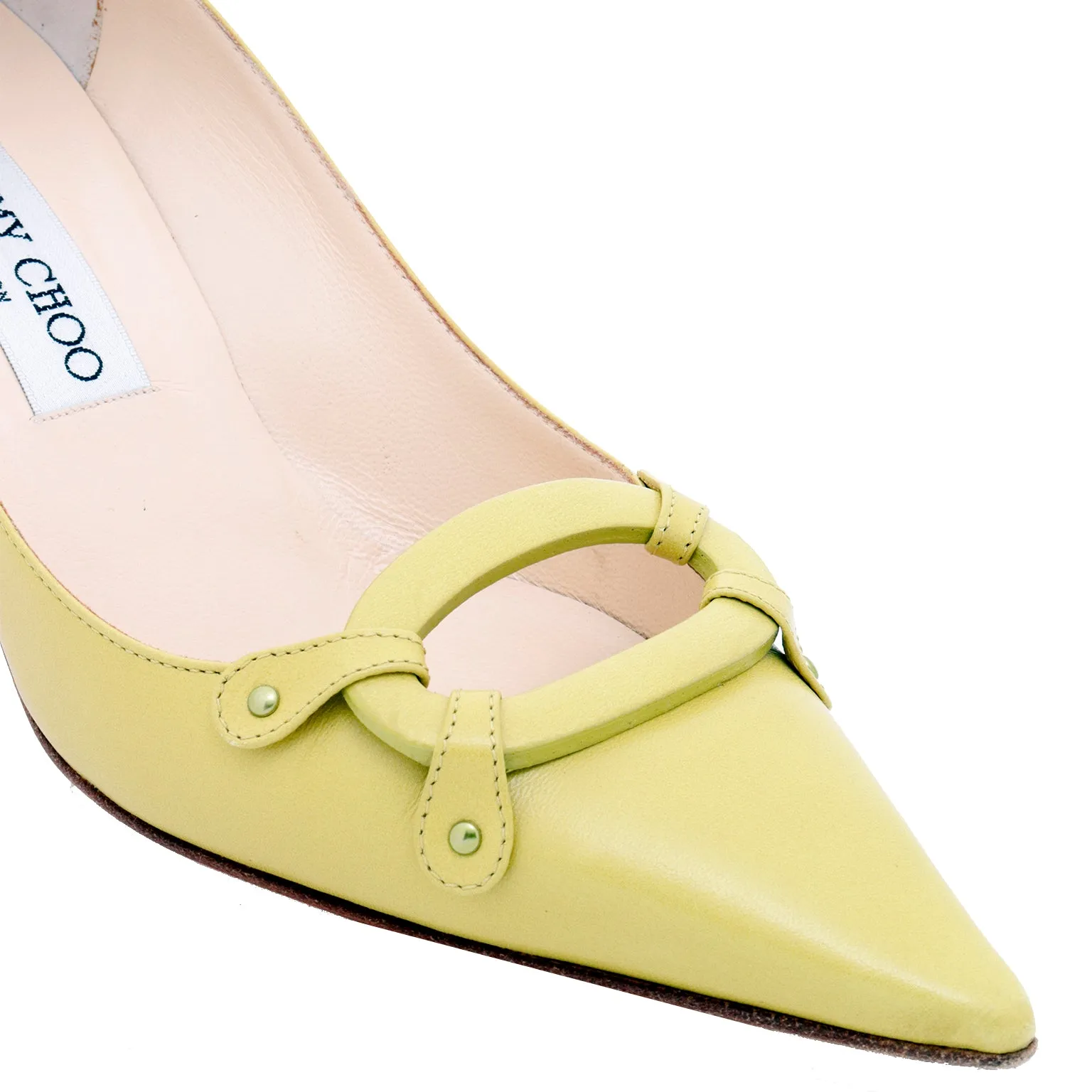 2000s Jimmy Choo Chartreuse Green Pointed Toe Open Buckle Shoes