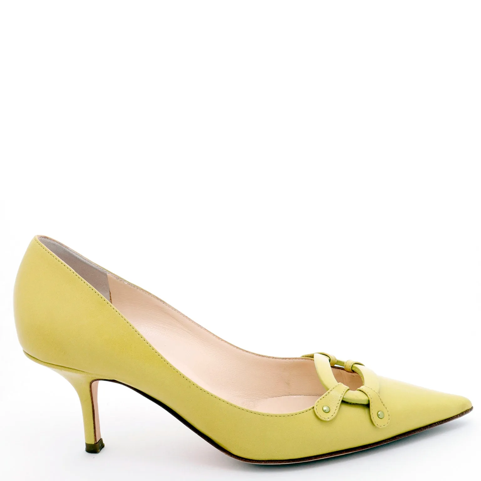 2000s Jimmy Choo Chartreuse Green Pointed Toe Open Buckle Shoes