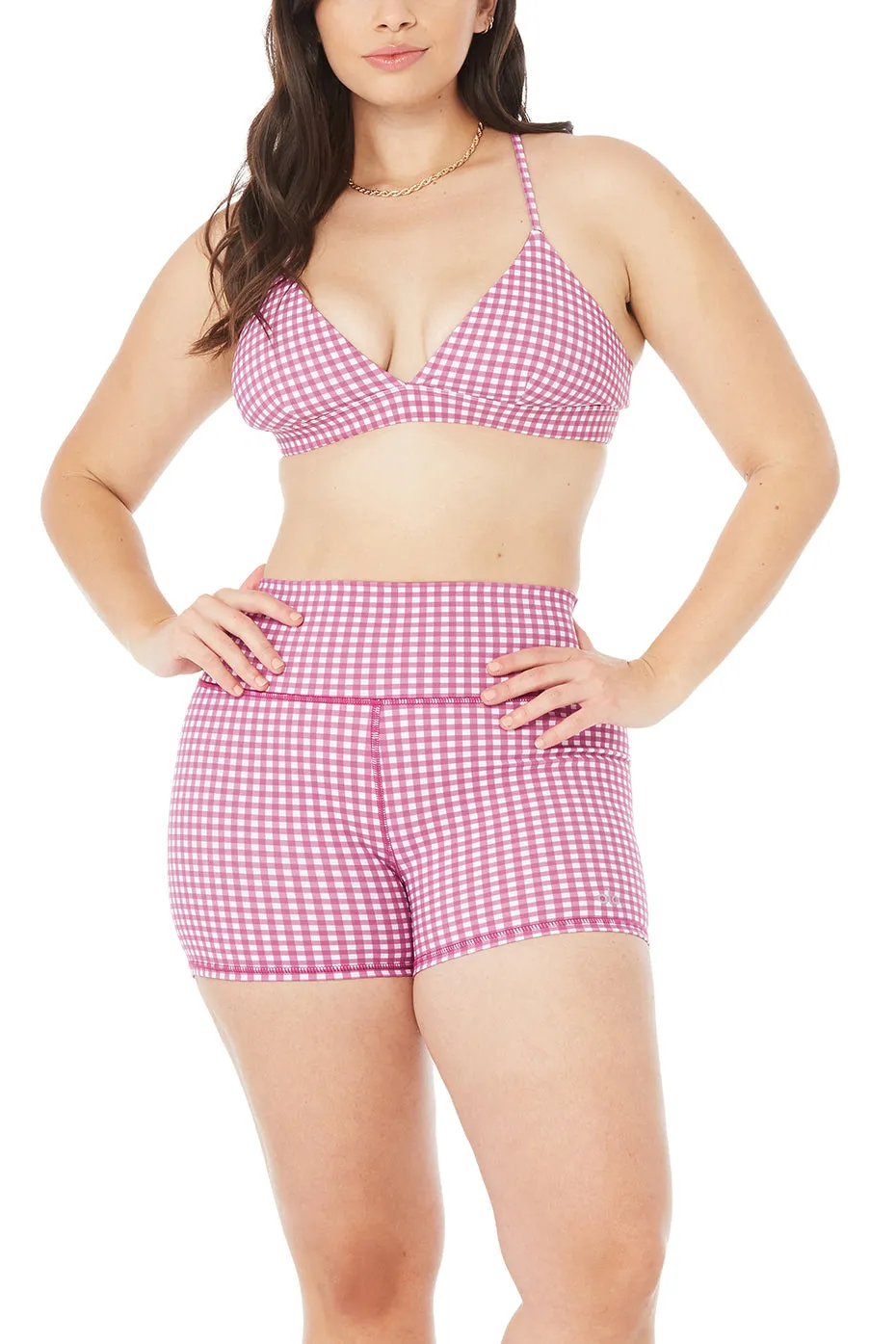 4" Vapor High-Waist Gingham Short - Raspberry Sorbet