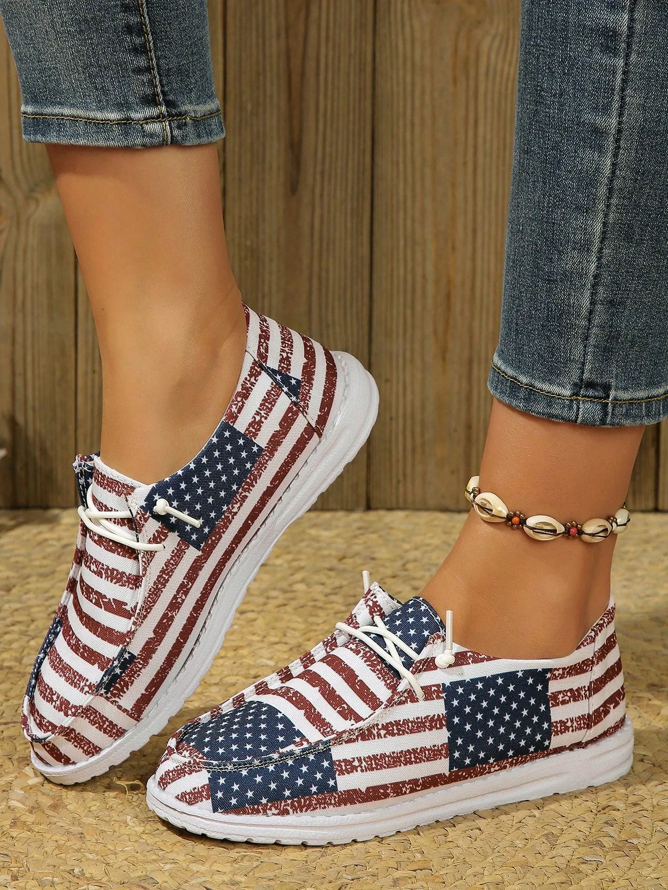 4th of July Vibes: Women's Colorful Canvas Sneakers for Lightweight & Breathable Walking