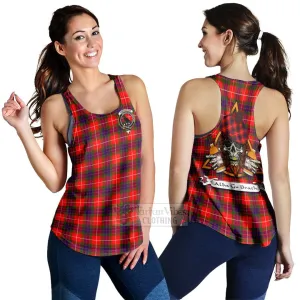 Abernethy Tartan Women's Racerback Tanks with Family Crest and Bearded Skull Holding Bottles of Whiskey