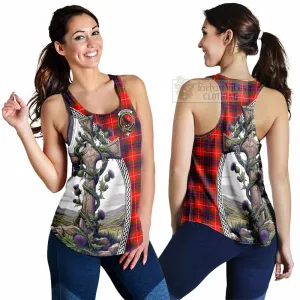 Abernethy Tartan Women's Racerback Tanks with Family Crest and St. Andrew's Cross Accented by Thistle Vines