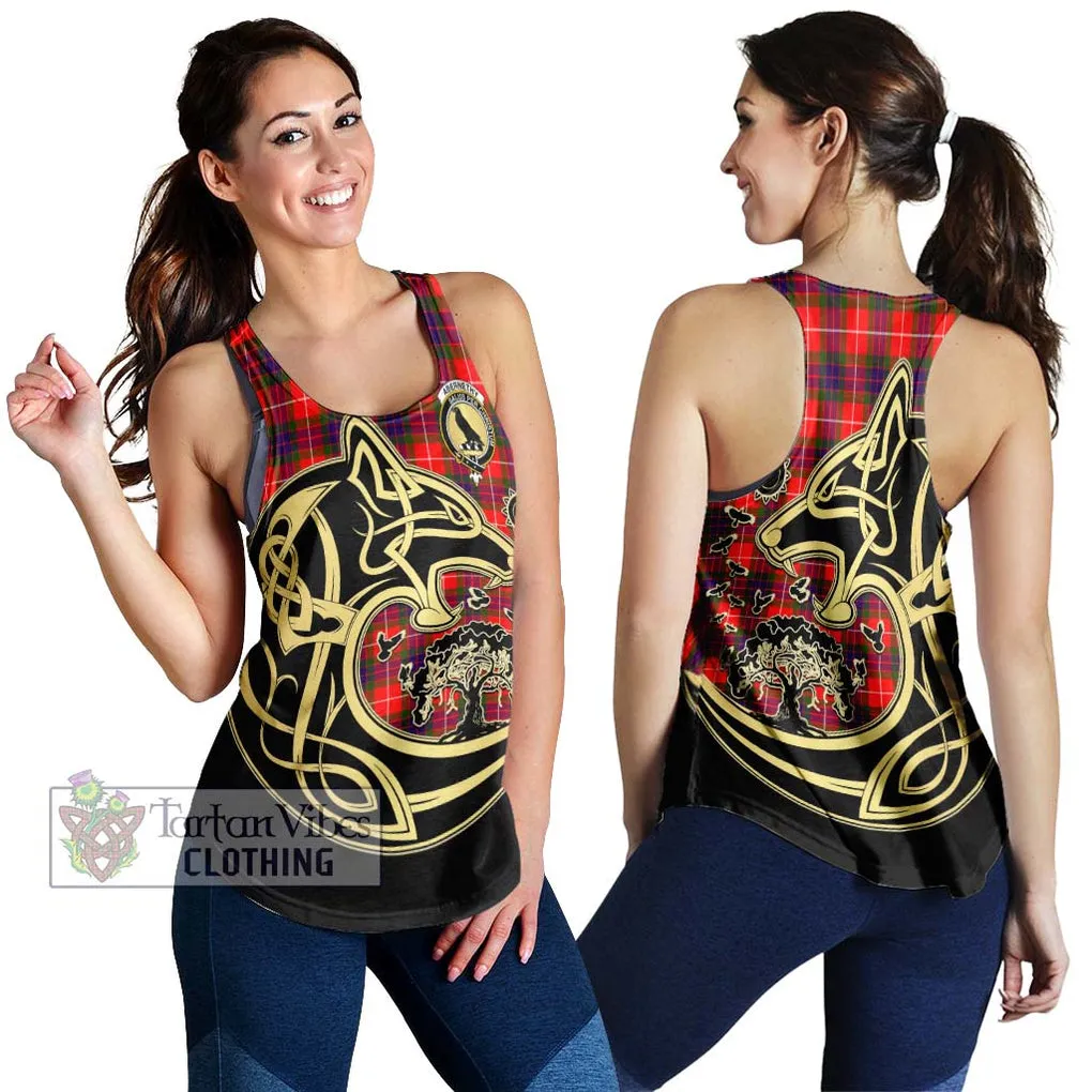 Abernethy Tartan Women's Racerback Tanks with Family Crest Celtic Wolf Style