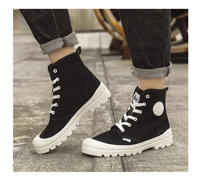 Advbridge Male High Top Canvas Shoes Lace Up Ankle Boots Man Casual Sneakers Outdoor Fashion Vulcanized Shoes Walking Footwear