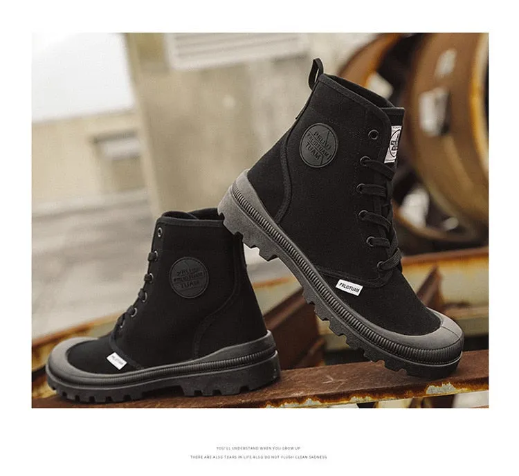 Advbridge Male High Top Canvas Shoes Lace Up Ankle Boots Man Casual Sneakers Outdoor Fashion Vulcanized Shoes Walking Footwear