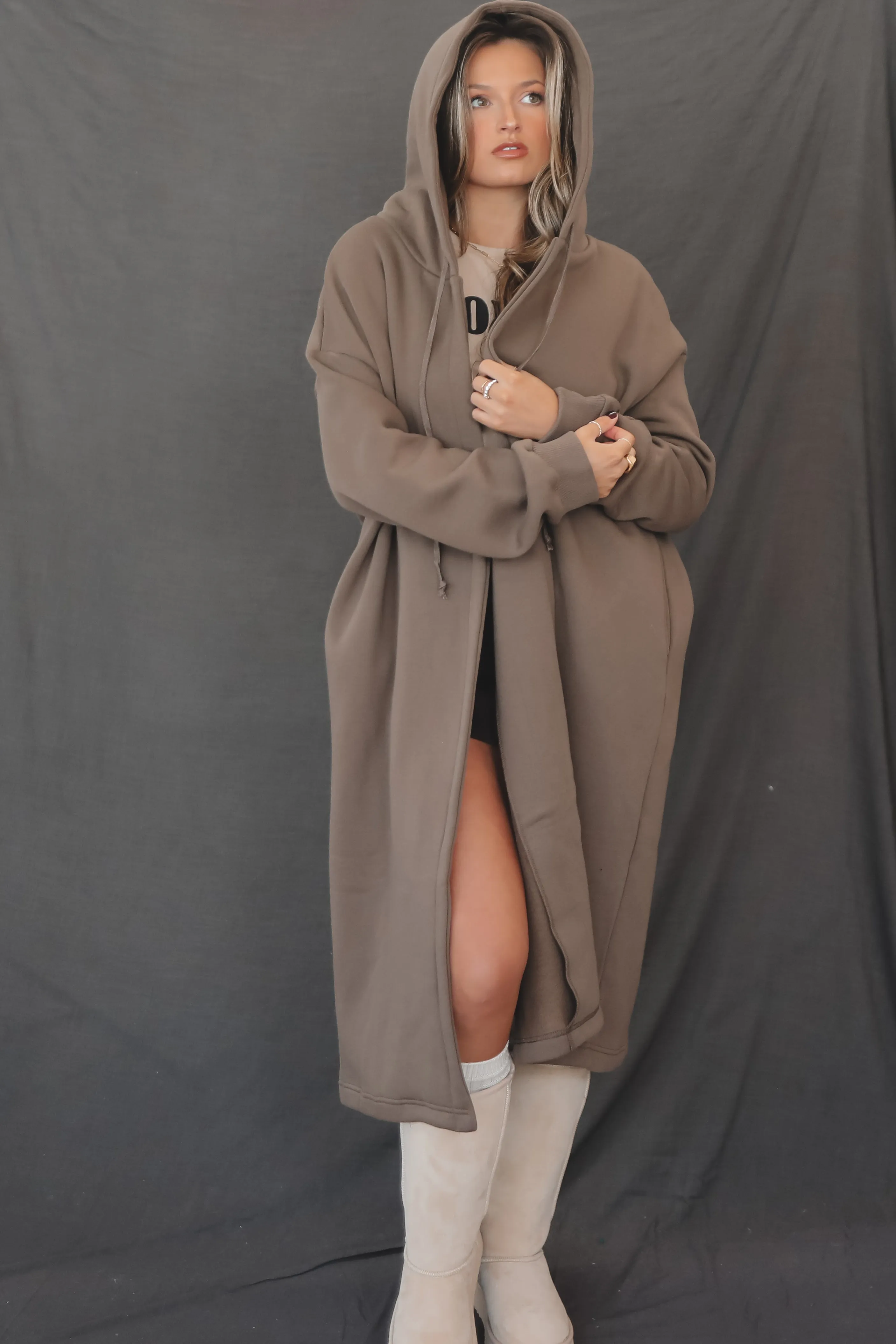 Airport Runway Brown Hooded Maxi Cardigan