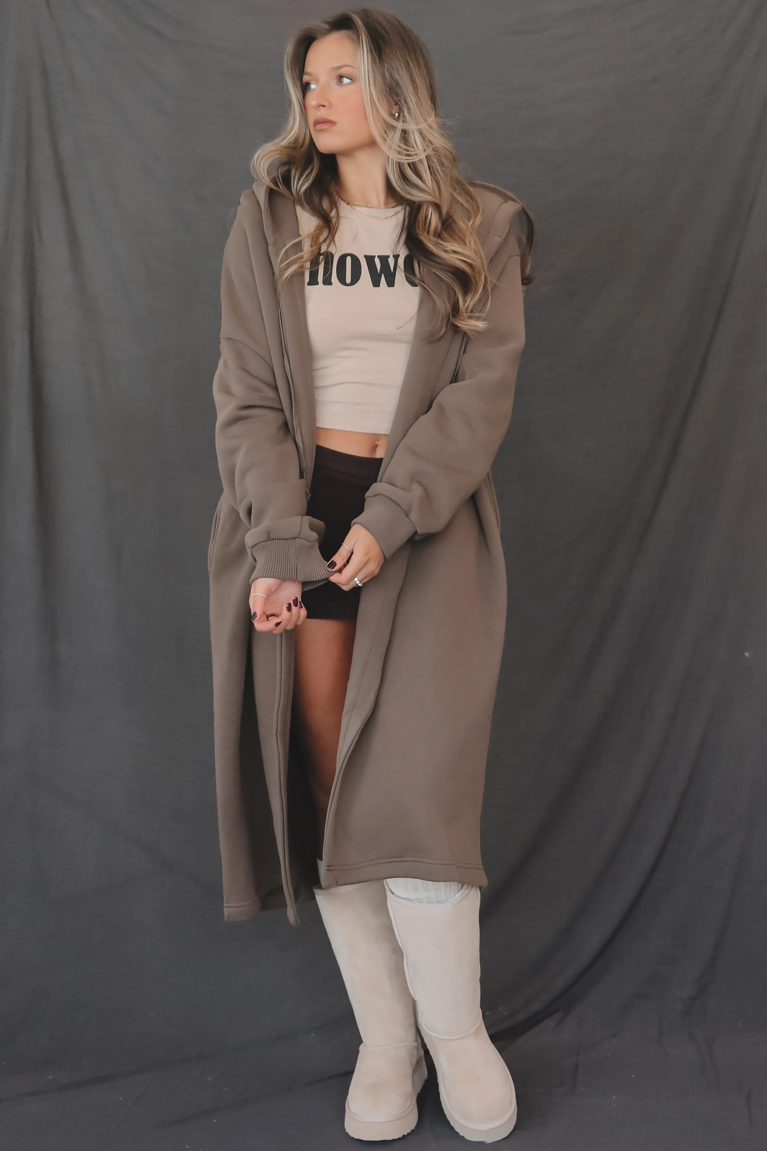 Airport Runway Brown Hooded Maxi Cardigan