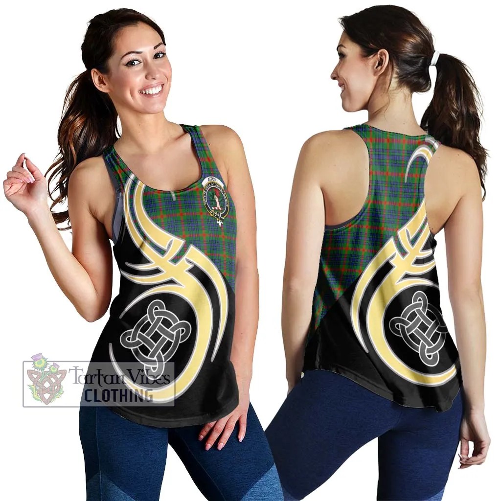 Aiton Tartan Women's Racerback Tanks with Family Crest and Celtic Symbol Style