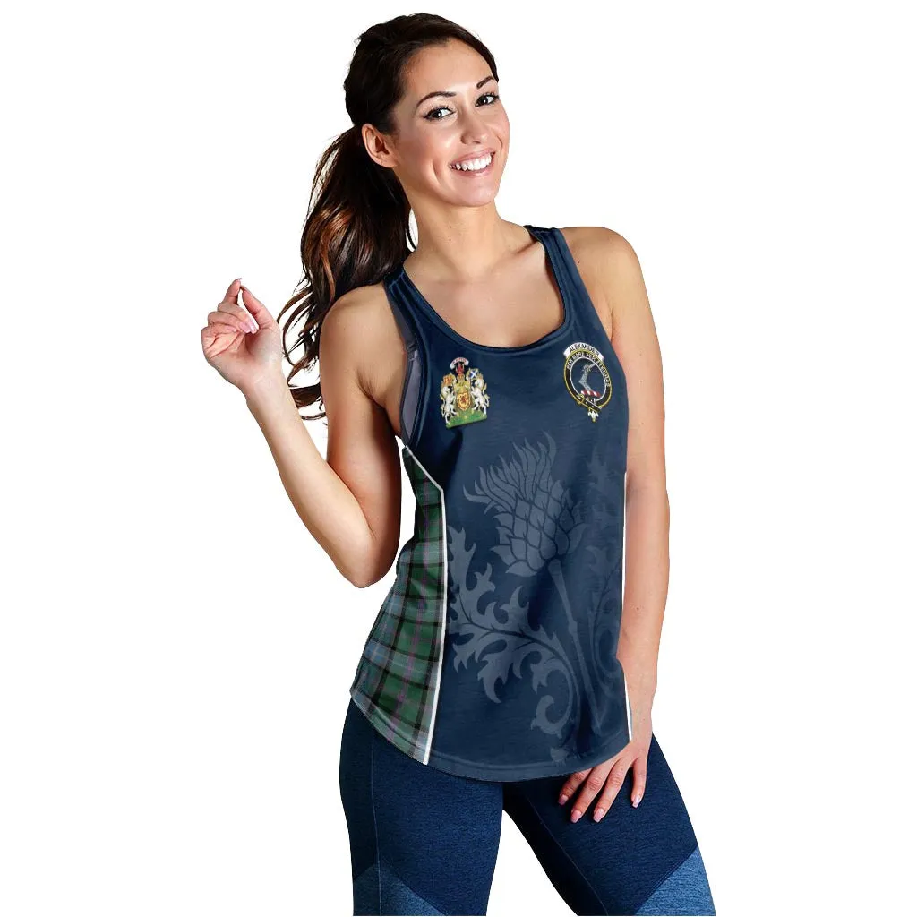 Alexander of Menstry Hunting Tartan Women's Racerback Tanks with Family Crest and Scottish Thistle Vibes Sport Style