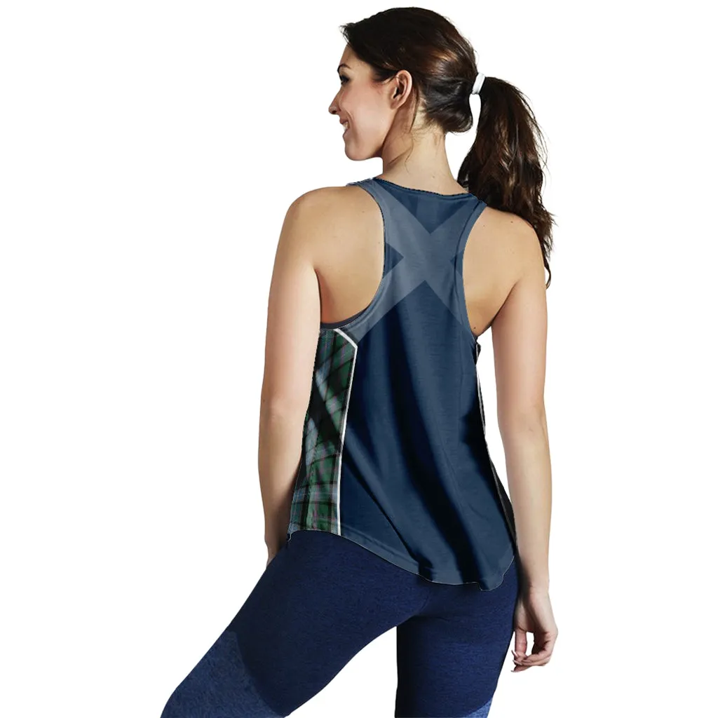 Alexander of Menstry Hunting Tartan Women's Racerback Tanks with Family Crest and Scottish Thistle Vibes Sport Style