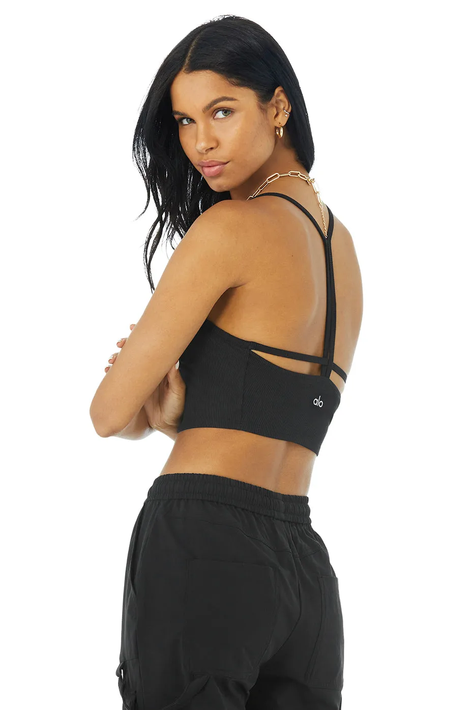 Alosoft Ribbed Crop Calm Tank - Black