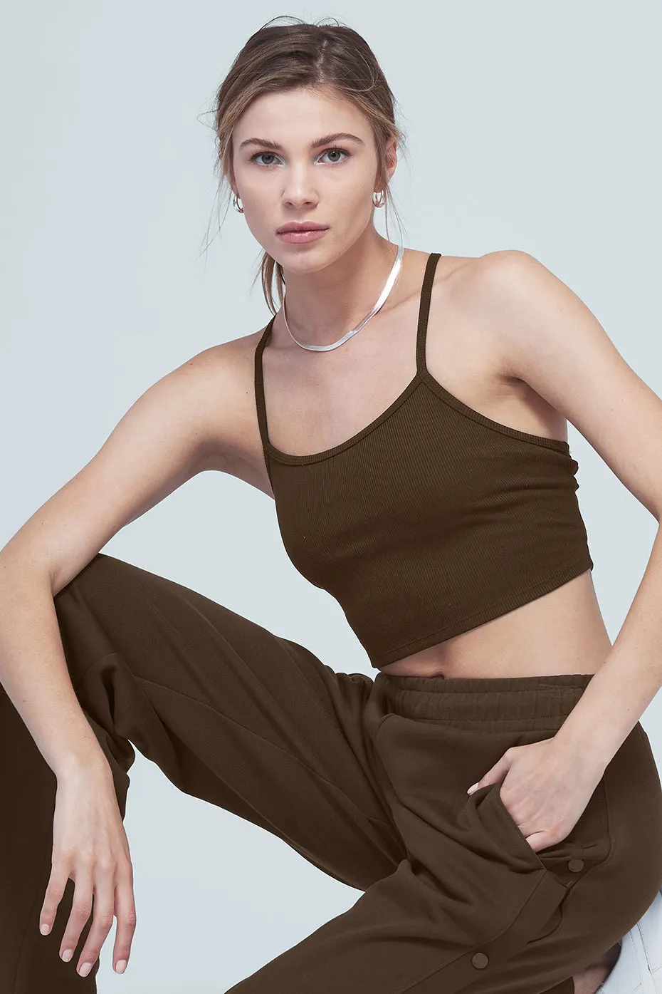 Alosoft Ribbed Crop Calm Tank - Espresso