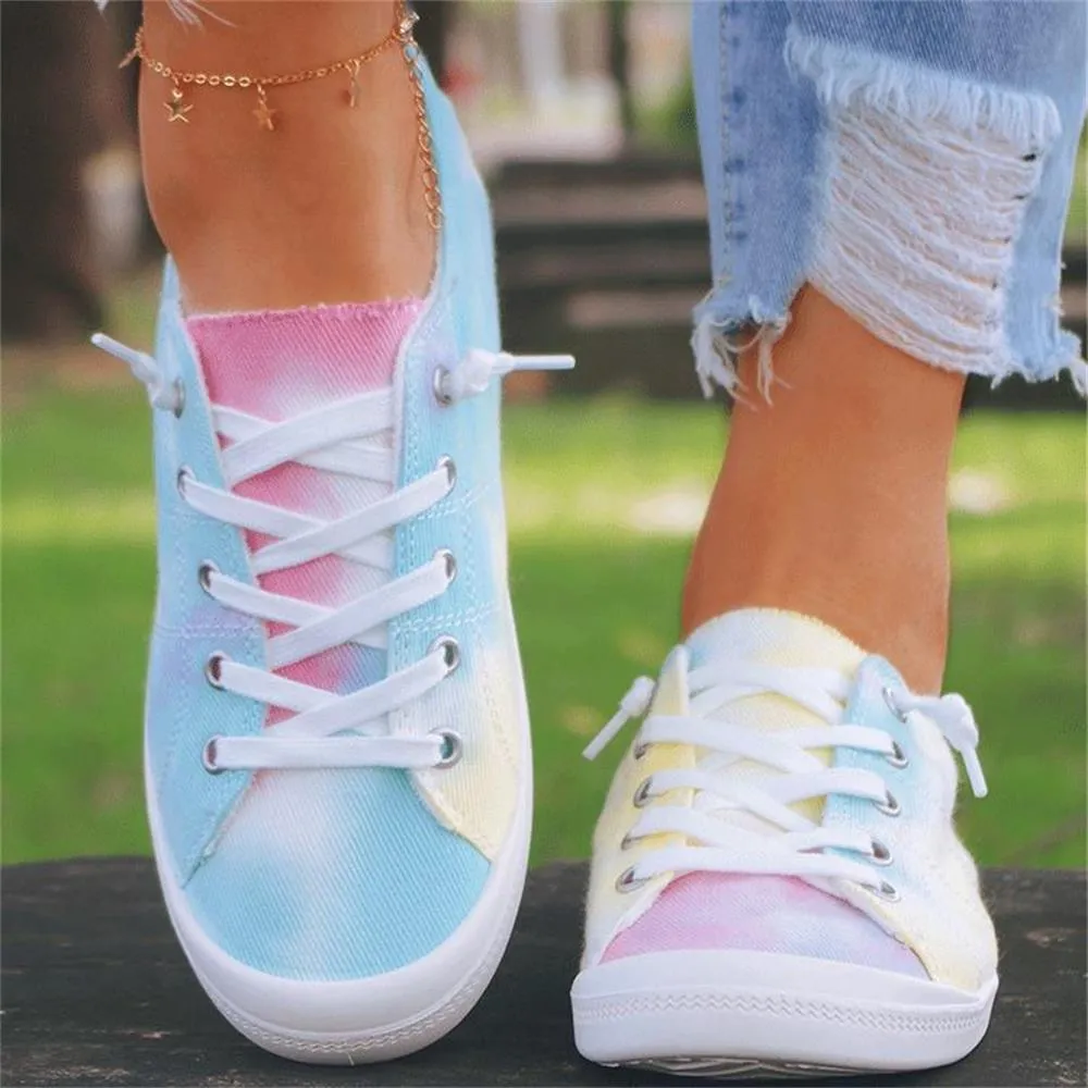 Amozae-  New Tie Dye Sneakers Women 2024 Autumn Multi Color Lace Up Ladies Casual Canvas Shoes Outdoor 43 Big Size Female Flats Loafers AA10