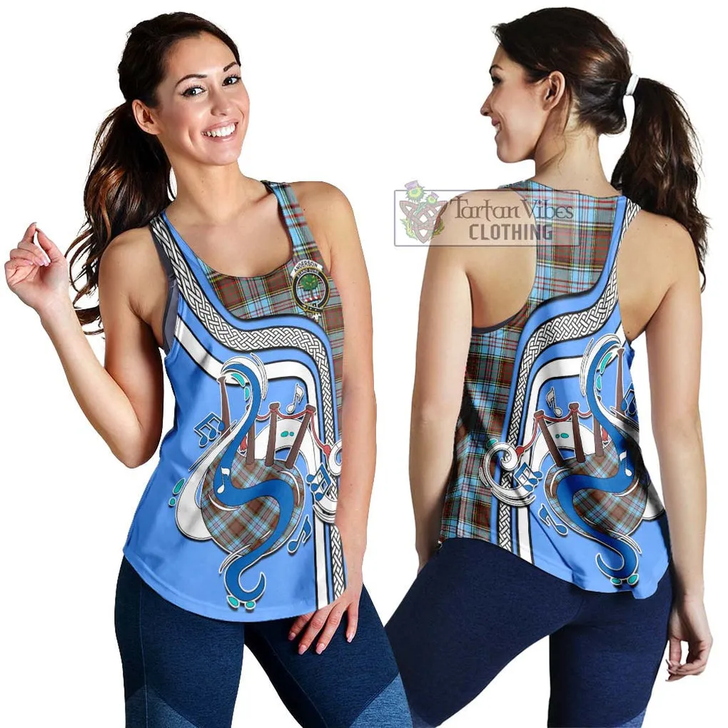 Anderson Ancient Tartan Women's Racerback Tanks with Epic Bagpipe Style