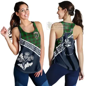 Anstruther Tartan Women's Racerback Tanks Featuring Thistle and Scotland Map