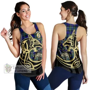 Arbuthnot Modern Tartan Women's Racerback Tanks with Family Crest Celtic Wolf Style