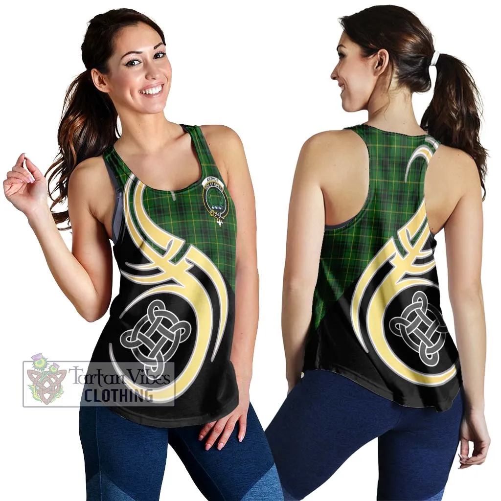 Arthur Tartan Women's Racerback Tanks with Family Crest and Celtic Symbol Style