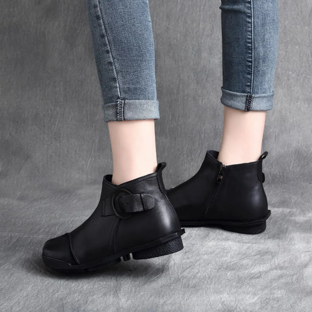 Autumn Winter Retro Leather Comfortable Women's Short Boots