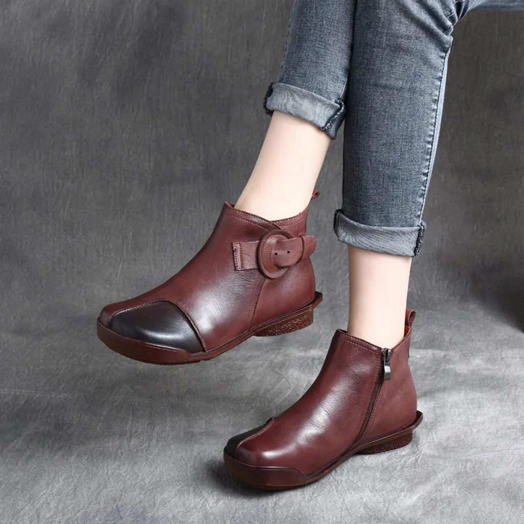 Autumn Winter Retro Leather Comfortable Women's Short Boots