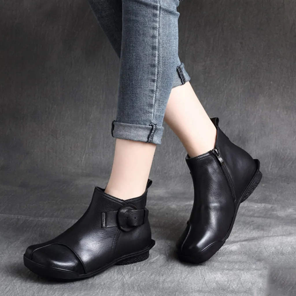 Autumn Winter Retro Leather Comfortable Women's Short Boots