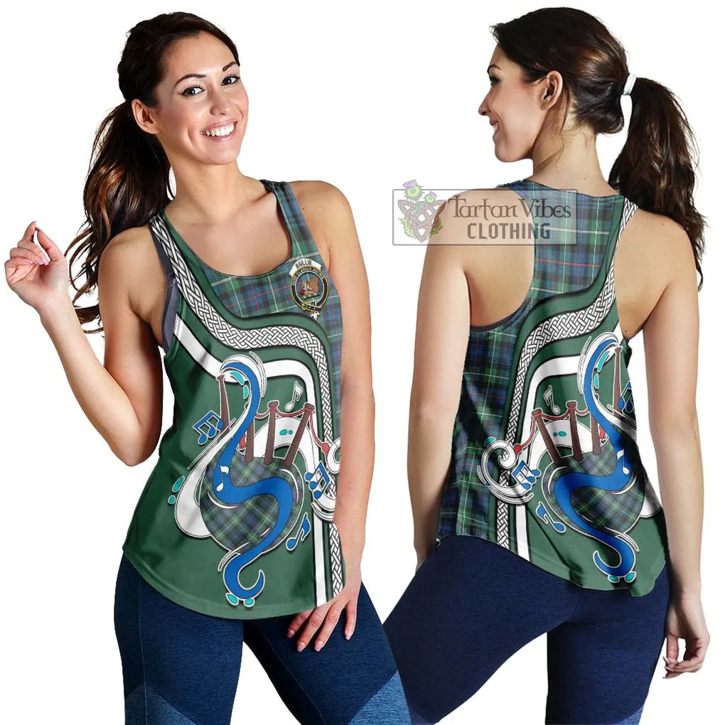 Baillie Ancient Tartan Women's Racerback Tanks with Epic Bagpipe Style