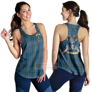 Bain Tartan Women's Racerback Tanks with Family Crest Celtic Skull Style