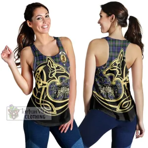 Baird Modern Tartan Women's Racerback Tanks with Family Crest Celtic Wolf Style