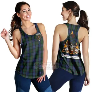 Baird Tartan Women's Racerback Tanks with Family Crest and Bearded Skull Holding Bottles of Whiskey