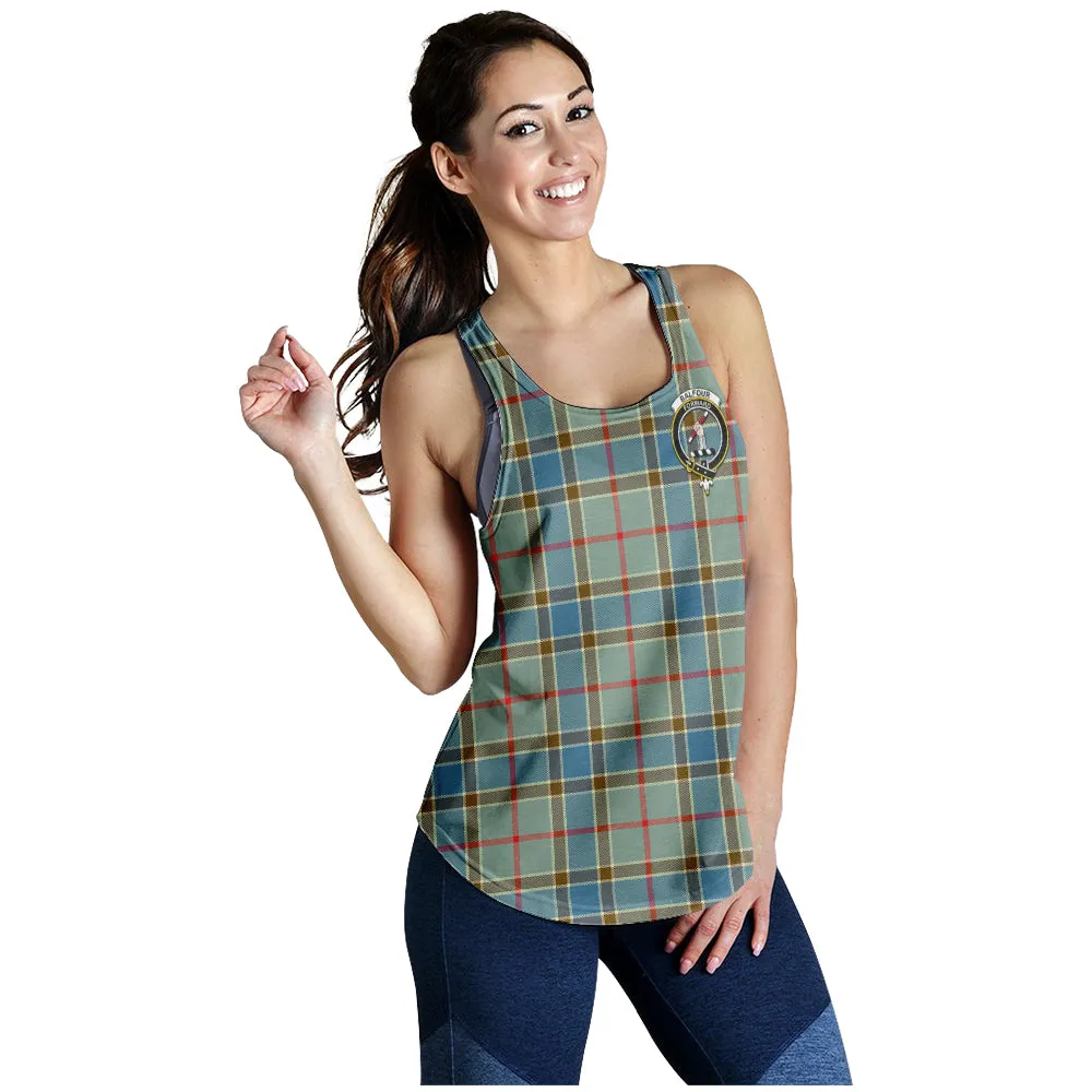 Balfour Blue Tartan Women Racerback Tanks with Family Crest