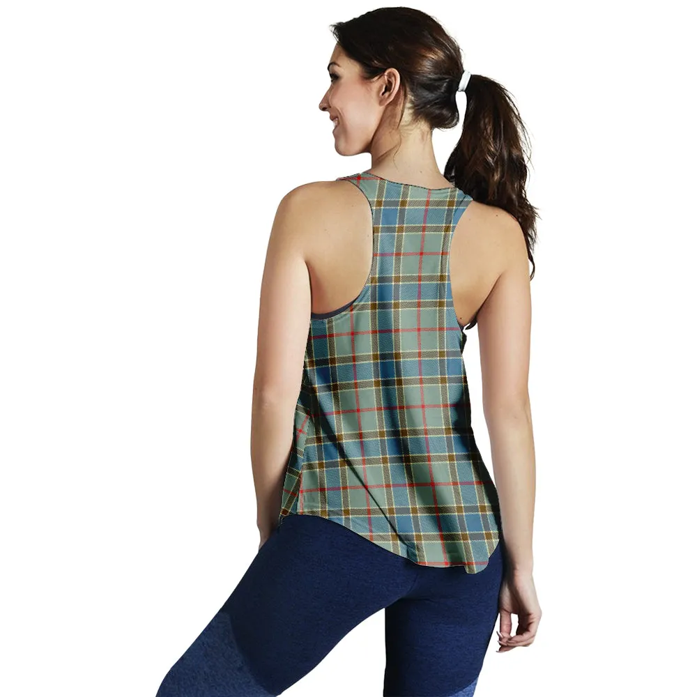 Balfour Blue Tartan Women Racerback Tanks with Family Crest