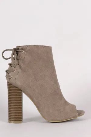 Bamboo Suede Peep Toe Back Lace-Up Booties