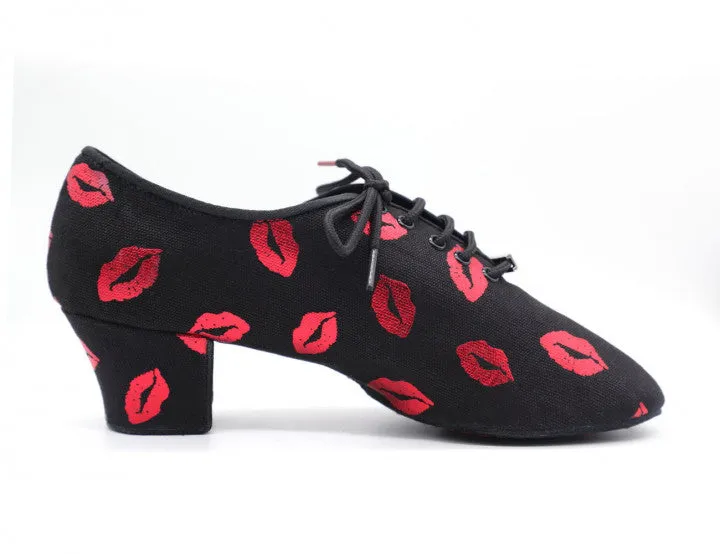 BD Dance T1-B Multiple Kisses Black Canvas Practice or Teaching Shoe Available in 3 Colors