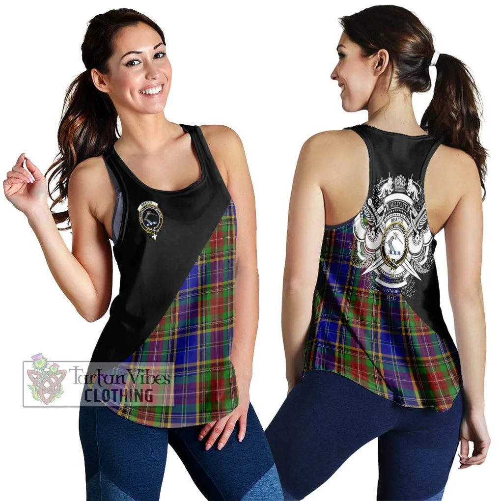 Beattie Tartan Women's Racerback Tanks with Family Crest and Military Logo Style