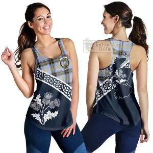 Bell Tartan Women's Racerback Tanks Featuring Thistle and Scotland Map