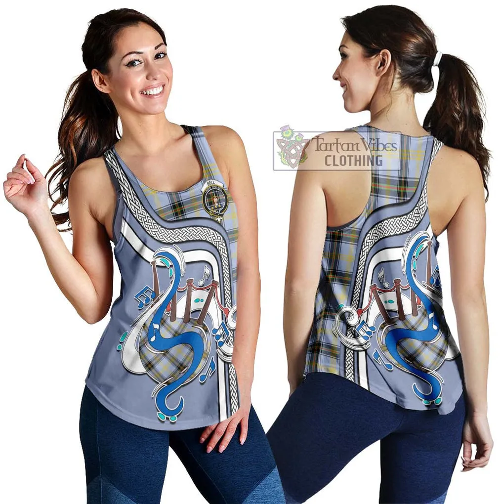 Bell Tartan Women's Racerback Tanks with Epic Bagpipe Style