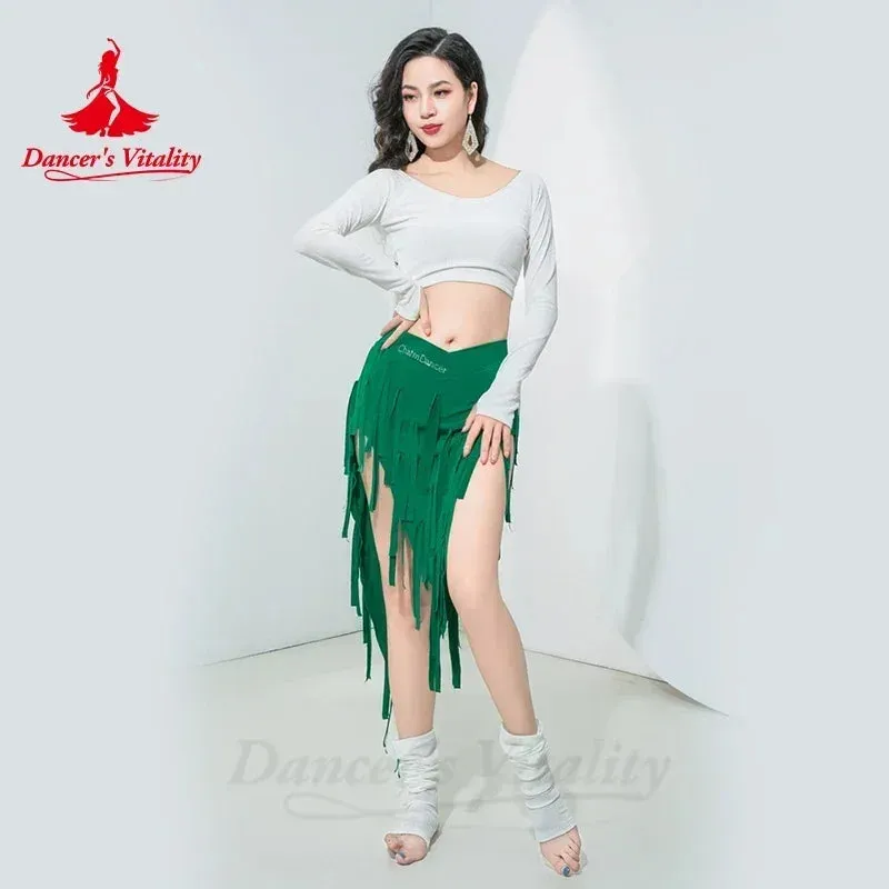 Belly Dance Costume for Women Winter Long Sleeves Top and Short Fringe Skirt Training Clothing Girl's Oriental Bellydance Wear