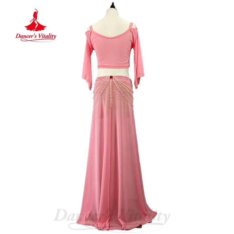 Belly Dancing Practice Set Customized Flare Sleeve Top Sexy Split Long Skirts 2pcs Women's Oriental Dance Performance Clothing