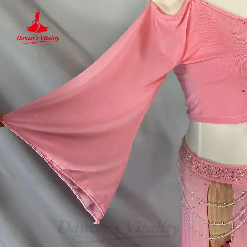 Belly Dancing Practice Set Customized Flare Sleeve Top Sexy Split Long Skirts 2pcs Women's Oriental Dance Performance Clothing