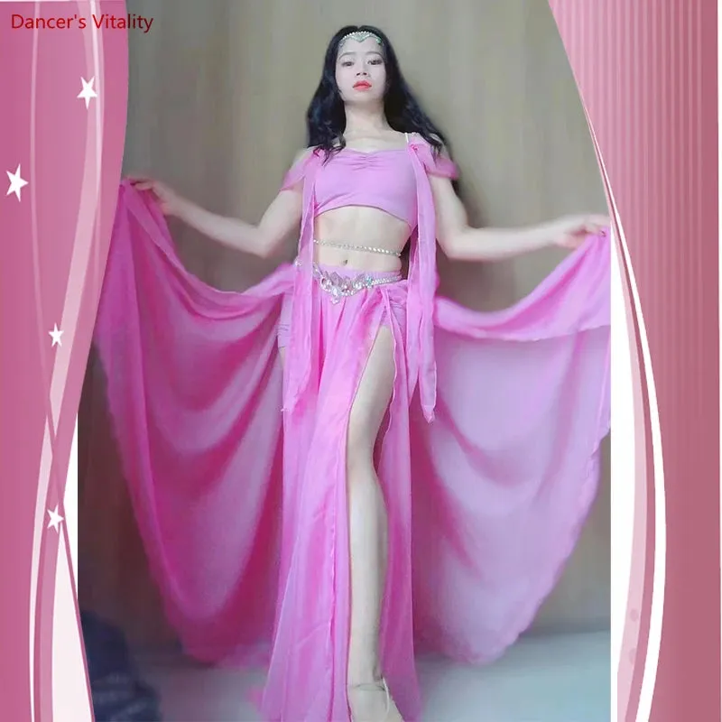 Bellydance Costume Luxory Women Belly Dance Chiffon Sleevless Top long Skirt 2pcs Cusomzied Adult Children Oriental Outfit Wear