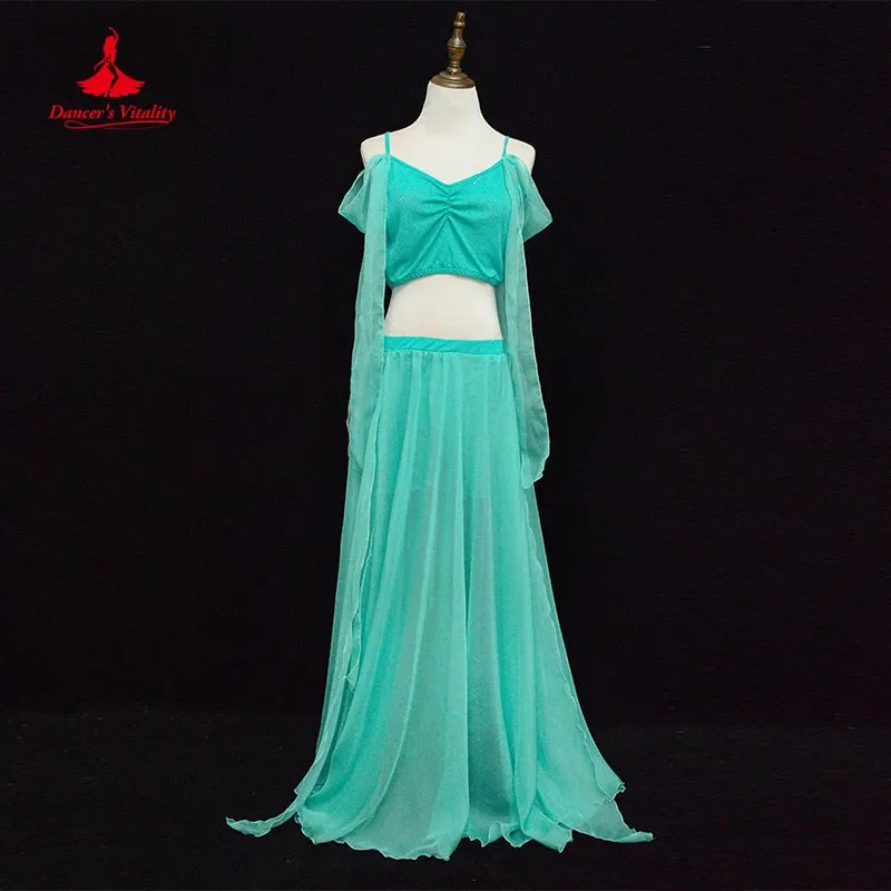 Bellydance Costume Luxory Women Belly Dance Chiffon Sleevless Top long Skirt 2pcs Cusomzied Adult Children Oriental Outfit Wear