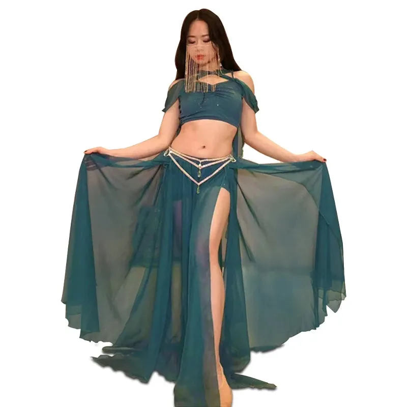 Bellydance Costume Luxory Women Belly Dance Chiffon Sleevless Top long Skirt 2pcs Cusomzied Adult Children Oriental Outfit Wear