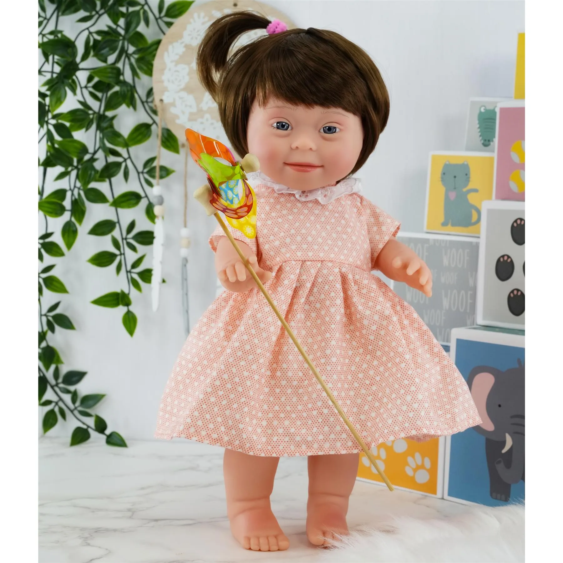 BiBi Doll Down Syndrome Girl - Brown Hair (36 cm / 14")