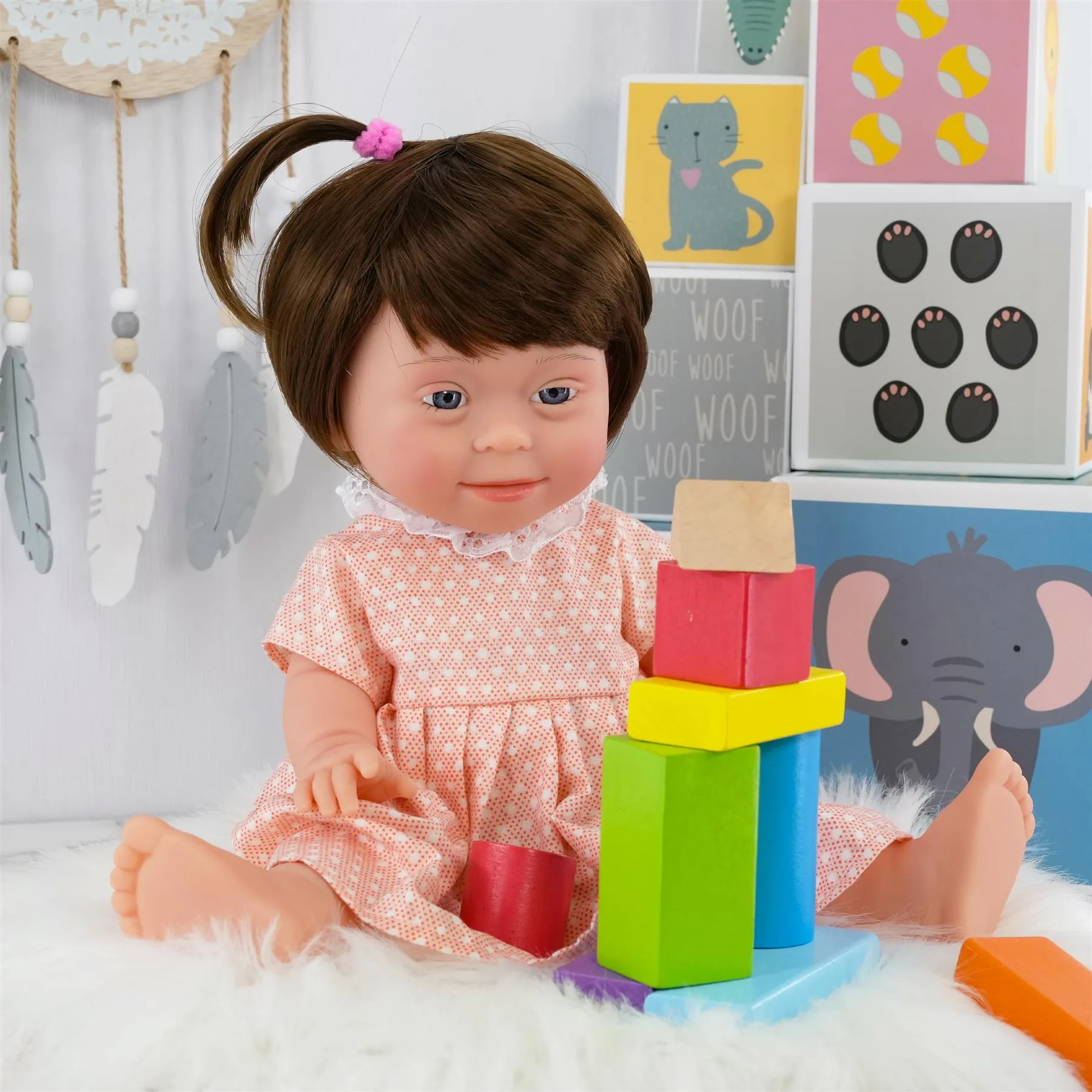 BiBi Doll Down Syndrome Girl - Brown Hair (36 cm / 14")