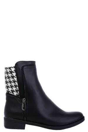 Black Ankle Boots with Dogtooth Print Detail