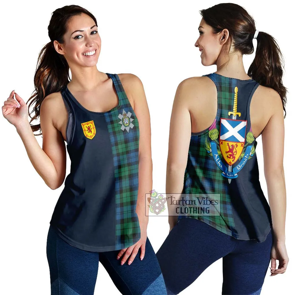 Black Watch Ancient Tartan Women's Racerback Tanks Alba with Scottish Lion Royal Arm Half Style