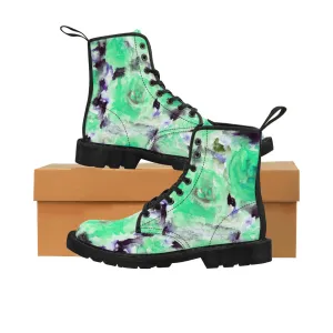 Blue Rose Women's Boots, Best Blue Roses Floral Print Women's Winter Lace-up Toe Cap Hiker Boots