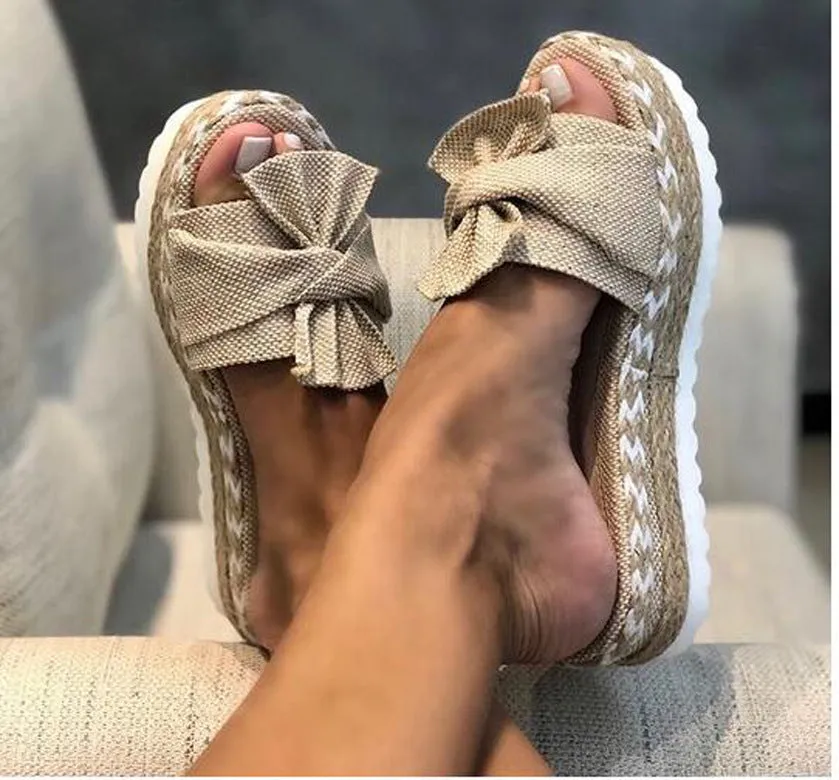 Bow Knot Hemp Rope Platform Sandals Women