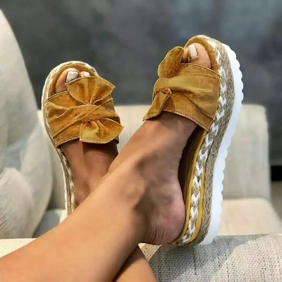 Bow Knot Hemp Rope Platform Sandals Women